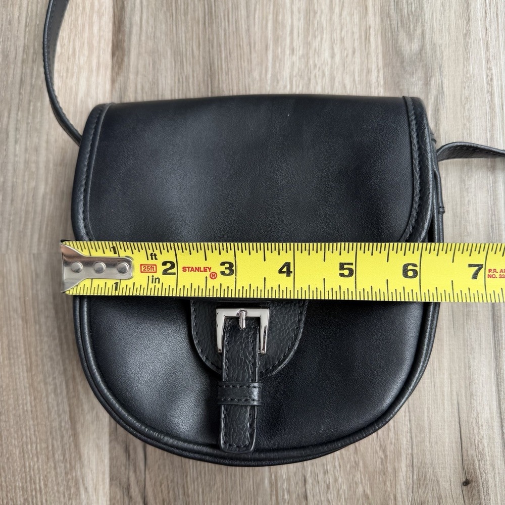 Y2K Vintage Black Faux‎ Leather Cross Body Purse Silver Buckle Saddle Bag Flap - Picture 6 of 7